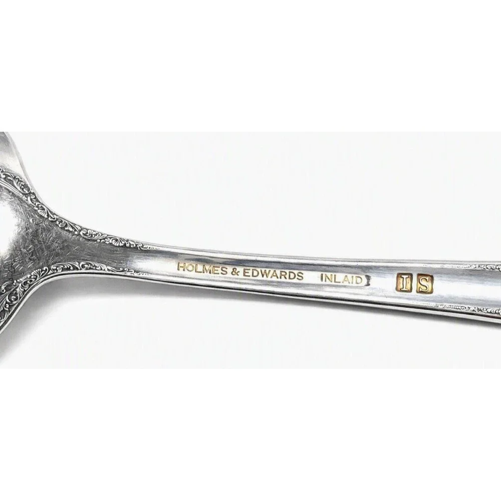 Holmes & Edwards Romance Serving Spoon Vintage Silverplate Flatware Inlaid IS